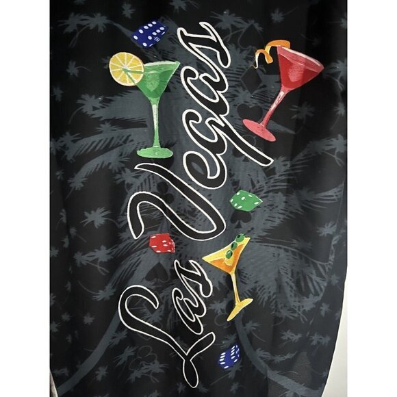 Las Vegas Mens Black Hawaiian Button Front Shirt XL Welt Pocket Cocktails Dice - Picture 5 of 8